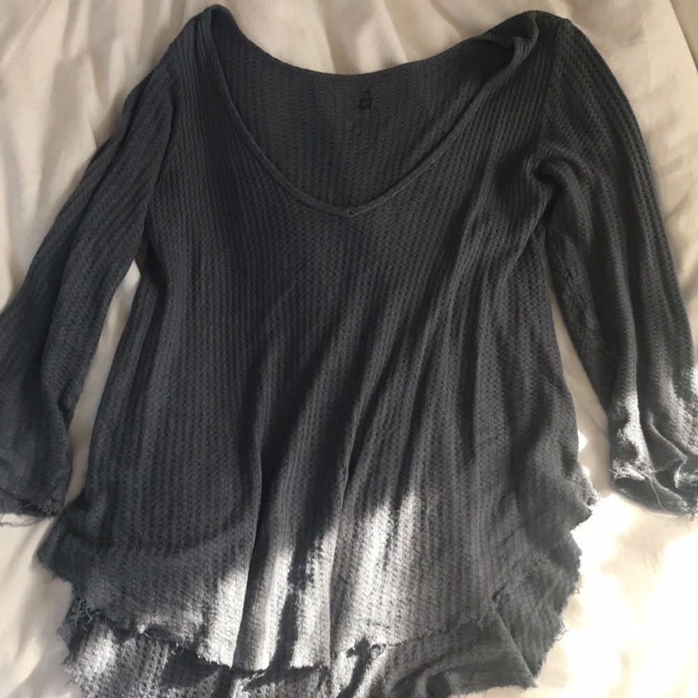 gray-soft, distressed V-neck sweater